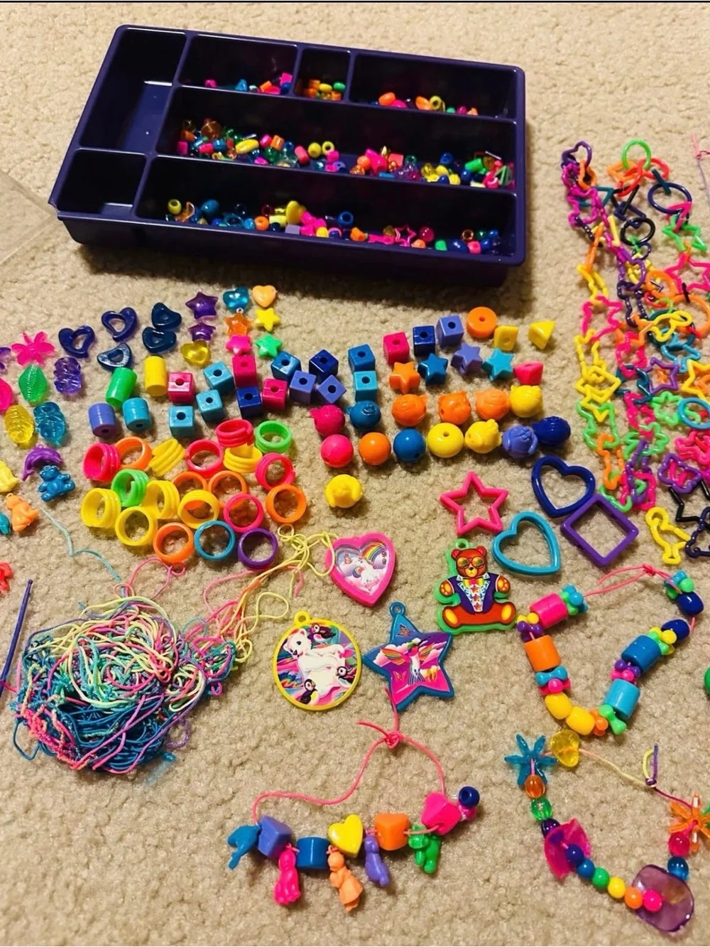 Vintage Lisa Frank Craft Beads & Charms Set